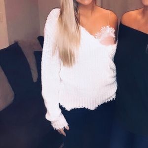 Ripped detailing cream sweater